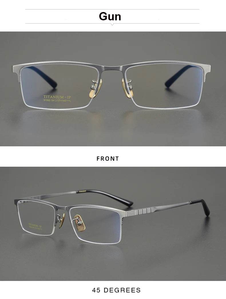 Business Pure Titanium Glasses Frame Men Fashion Square Half Rim Eyeglasses Unique Design Gold Color Eyewear Oculos 91065 - MarvelouStoree