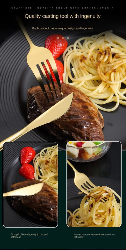 4Pcs Golden Cutlery Set Stainless Steel Knife Fork Spoon Tableware Flatware Set Festival Kitchen Dinnerware Gift