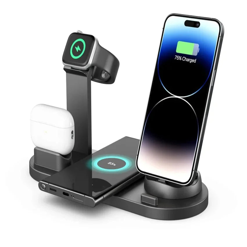 All In 1 Wireless Charger Stand For iPhone 15 14 13 12 11 X Apple Watch Airpods Desk Phone Chargers Fast Charging Dock Station