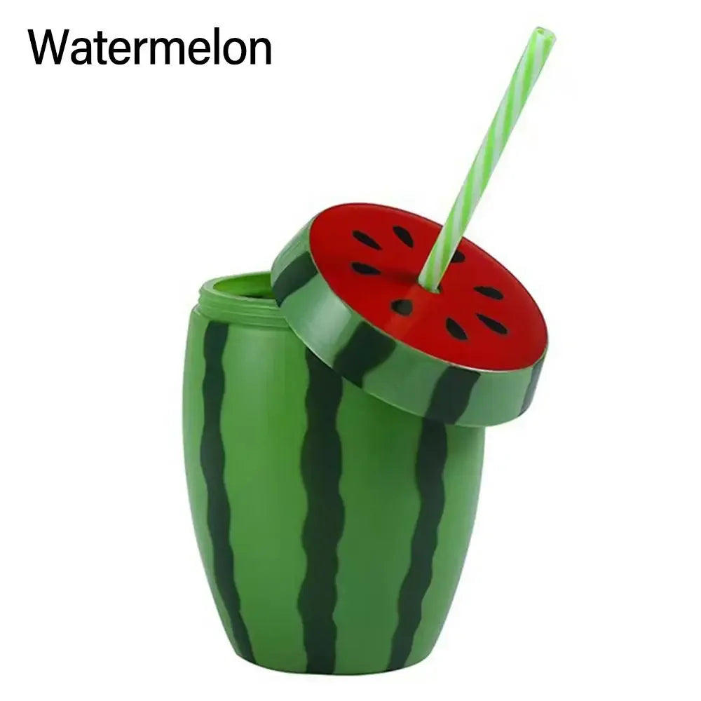 Lovely Food Grade Plastic Summer Straw Cup Cartoon Fruit Strawberry Pineapple Watermelon Water Bottle Drinkware Gift