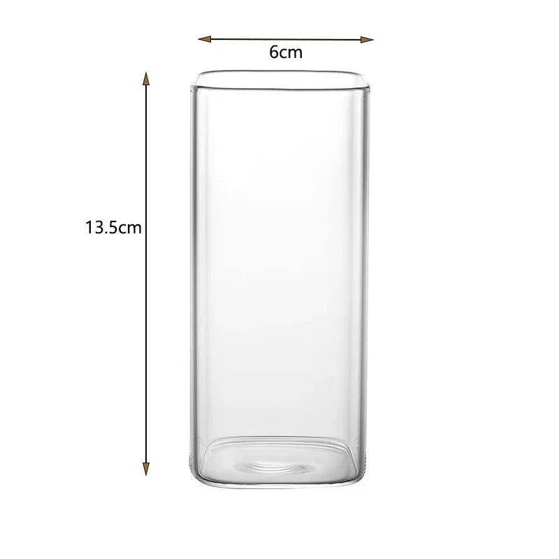 Square Coffee Glass Cup With Lid and Straw Transparent glasses Milk Tea Juice Cups ice Mug For Drinkware