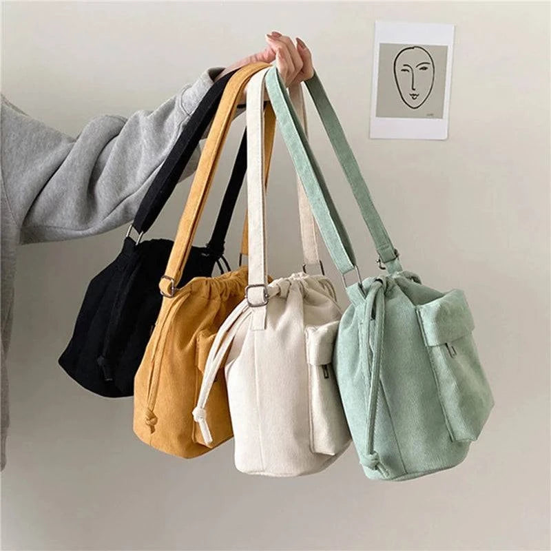 2024 New Women Bag Middle Shoulder Bag Korean Style Drawstring Bucket Bag Casual Light Youth Crossbody Bag Whole Sale