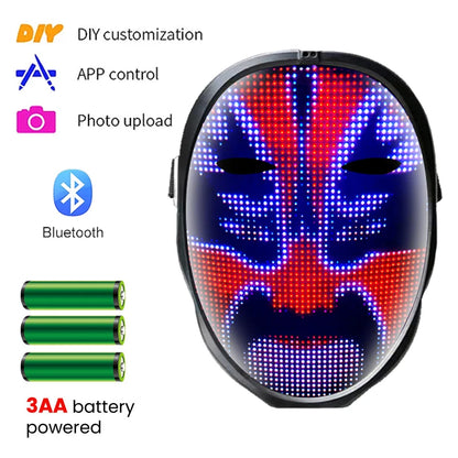 LED Glow Mask With Gesture Sensing RGB Full Color Variable Face DIY Photo Animated Editing Maske Halloween Gift For Party Rave