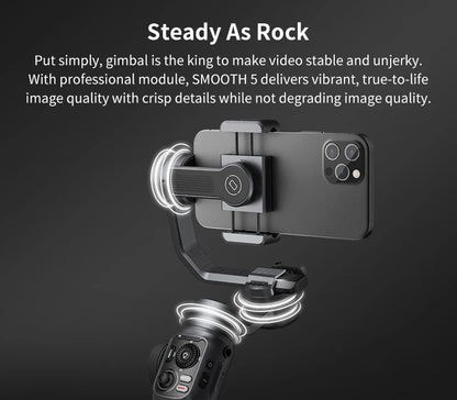 Zhiyun Smooth 5 Smartphone 3-axis Handheld Stabilizer Gimbal Covered with Grip Tripod for iPhone / Samsung / Huawei /Xiaomi