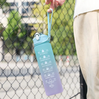 Gradient Color Water Cup, Simple Rope Lifting Space Cup, Student Scale Straw Cup, Sports Water Bottle, High Aesthetic Value