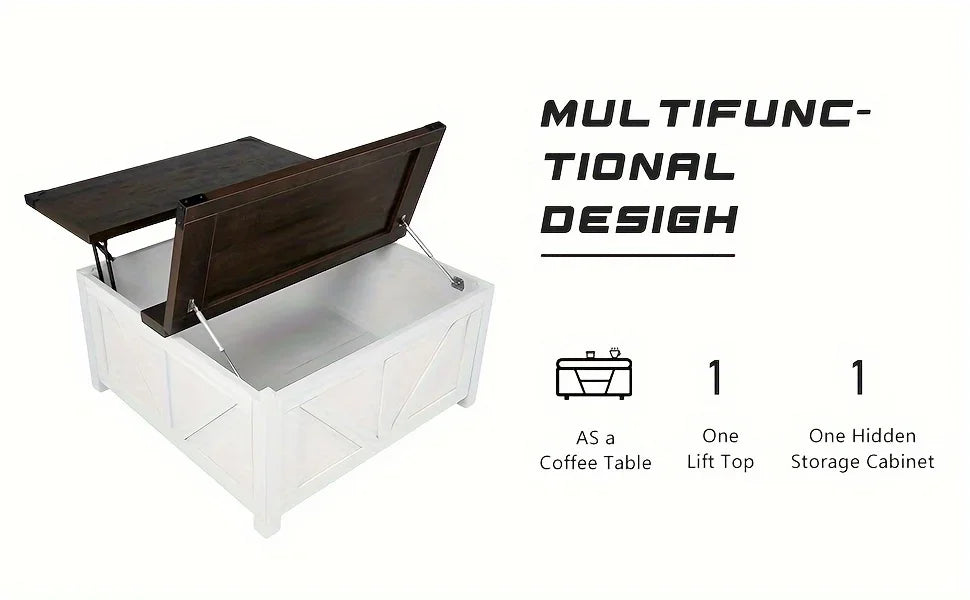 Lift Top Coffee Table with Storage, Wood Square Center Table with Charging Station&USB Ports,Living Room Central Table