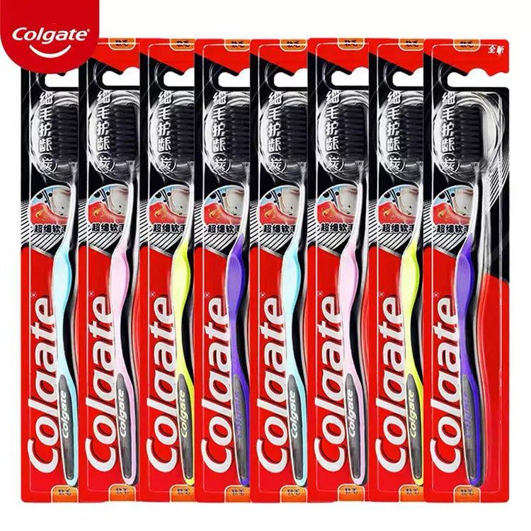 Colgate 8 PCS Fine Bristle Gingival Toothbrush Bamboo Charcoal Soft Bristles Care Family Pack Adult Soft