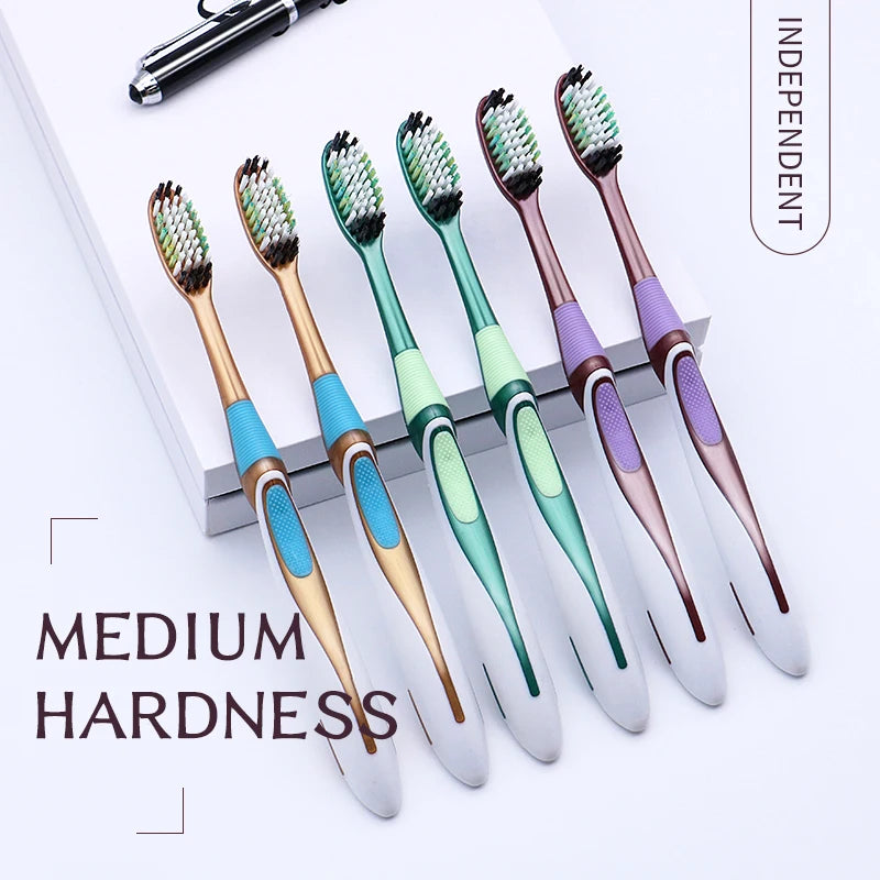 Medium hard bristle toothbrush 6 independent packages for adults Medium bristle toothbrus for Men and women