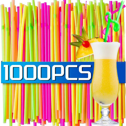 100/1000Pcs Colorful Drinking Plastic Straws Flexible Milk Bubble Tea Disposable Straw Wedding Party Kitchen Bar Drinks Supplies