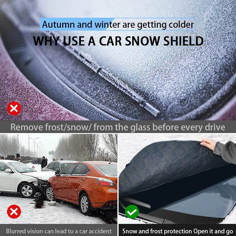 SEAMETAL Outdoor Car Cover Winter Snowproof Windshield Cover Snow Shield Universal Anti-Frost Snow Cover with Windproof Strap - MarvelouStoree