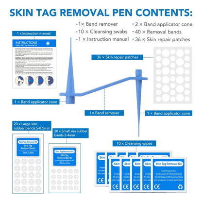 Tags Skin Remover Kit Dual-head Skin Tags Bands Remover Kit Safe Skin Tags Repair Tool With 40 Rubber Bands To Remove 2-7mm