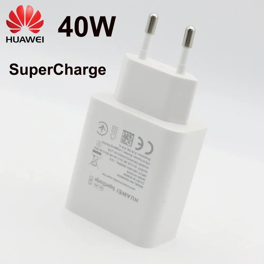 Huawei Original 10V4A Supercharge Charger 40W EU Charge Adapter 5A USB Type C Cable for Nova 5 5t 5 Pro Mate 30 Pro P20 P30 Pro