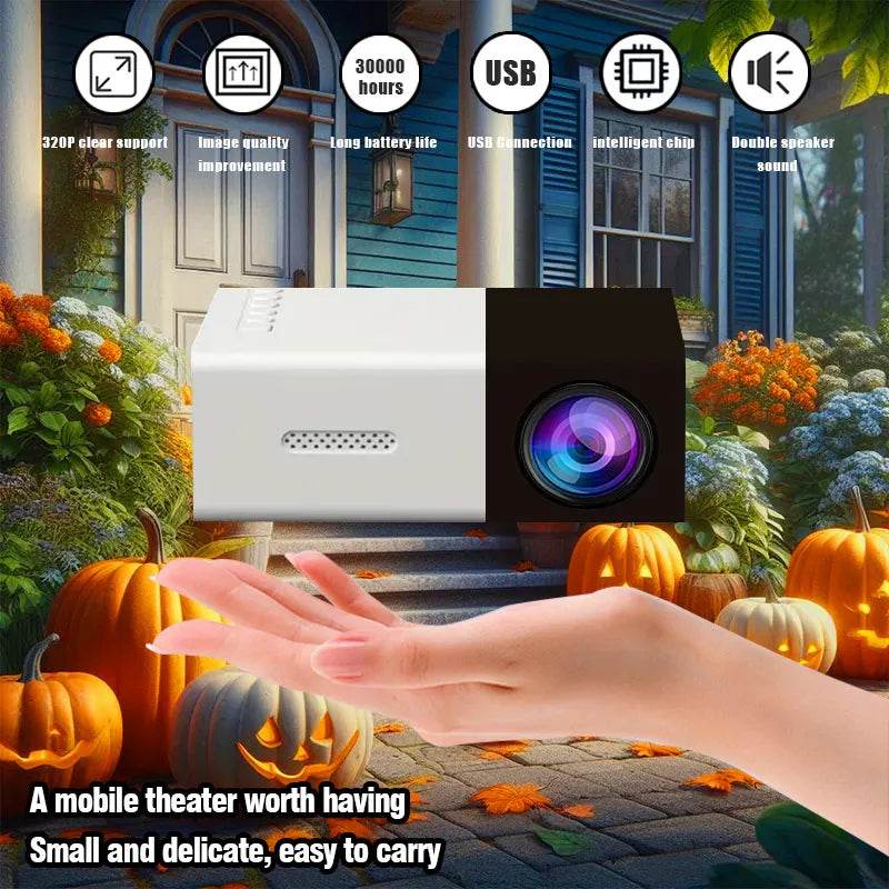 YG300 HD Mini Led Projector Equip 72 Inch Screen and Bracket Hdmi TF Usb Audio Home Media Player Beamer Travel Smart Projector - MarvelouStoree