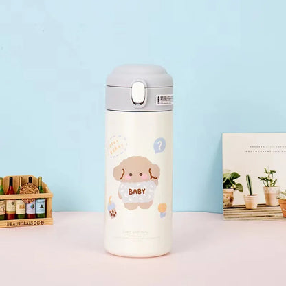 380Ml Stainless Steel Thermos Cup with Straw Drink Cute Cartoon Insulated Vacuum Water Bottle for Kids Girls Portable Drinkware