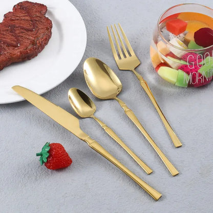 4pcs Cutlery Set Gold Dinnerware Stainless Steel Silverware Knife Fork Spoon Tableware Flatware Set Kitchen Accessories