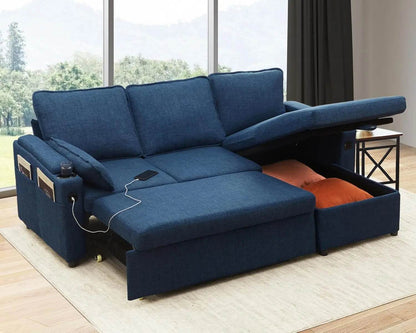 Sofa Bed Sleeper Pull Out 2 in 1 Sectional Sleeper Sofa Couches with Storage,USB, Cup Holder,Pullout Sectional Couches - MarvelouStoree