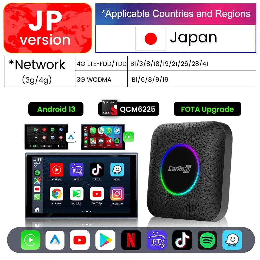 Carlinkit Android 13 Tv Box LED 8+128GB CarPlay Wireless Android Auto Wireless Adapter Support Youtube Netfilx IPTV Spotify GPS - MarvelouStoree