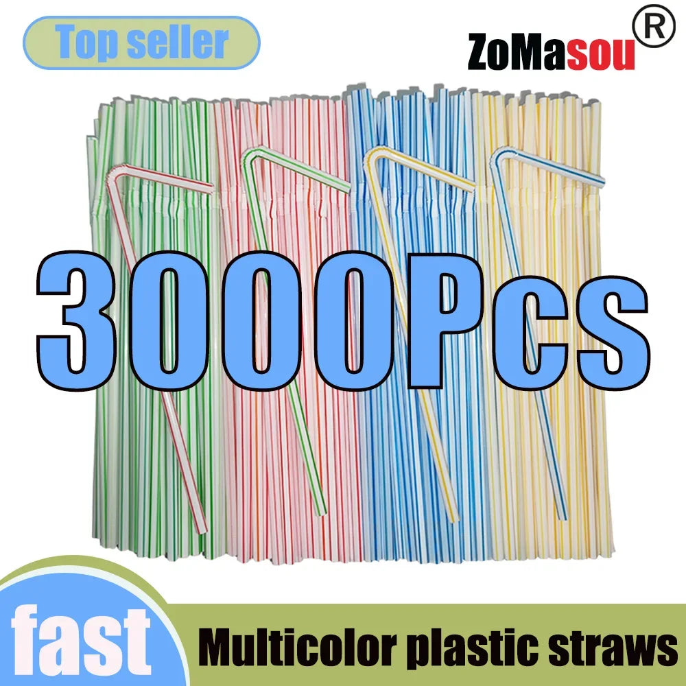 100-1000Pcs Flexible Kunststof Straws For Juice Cocktail Drinking Straws Multi Colored Kitchen Party Pajitas Plastique Straw