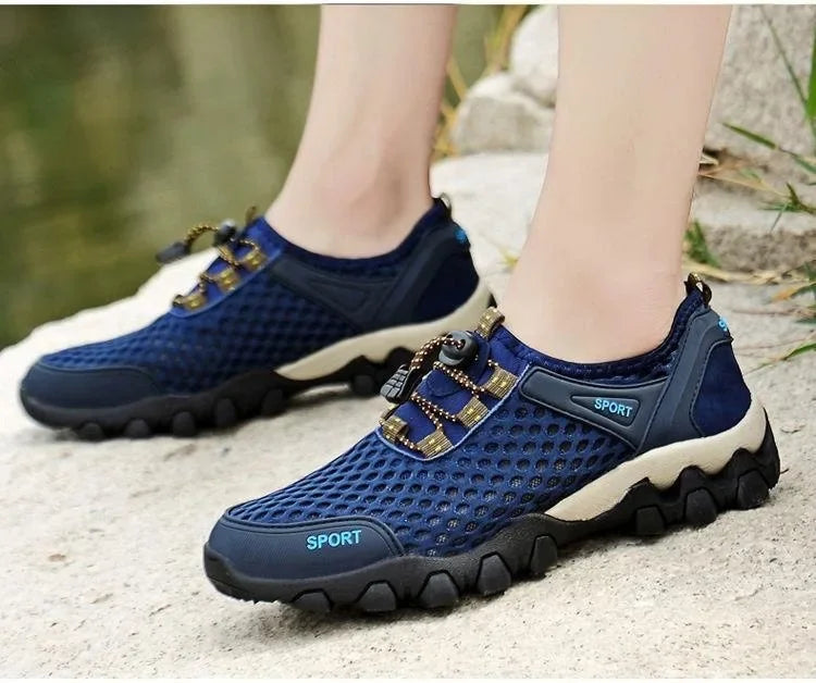 Summer Men's Mesh Sports Shoes Fashion Mountaineering Breathable Lightweight Anti Slip Shoes Outdoor Travel Running Casual Shoes