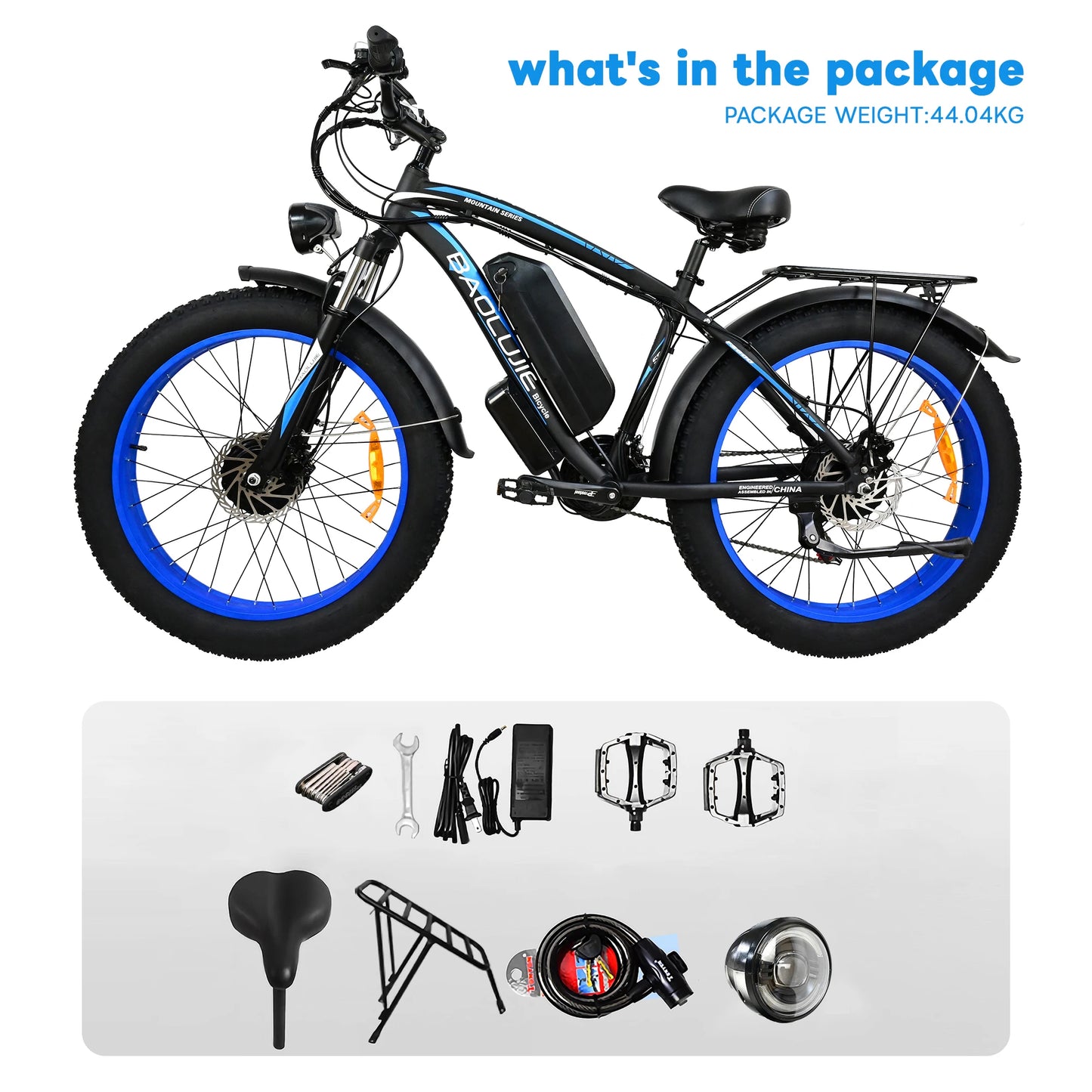 Baolujie 2000W Electric Bike with 20AhRemovable Battery 26"×4"Fat Tire Ebike for Adults 35MPH 80MilesElectric Bicycles