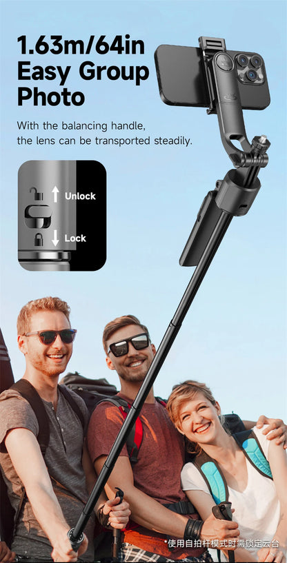 Selfie stick Tripod gimbal for Cell Phone 360°Auto-Rotation AI Tracking Stabilizer Shooting Quadrapod with Optional Fill Light