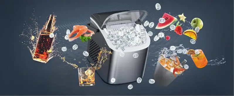 COWSAR Bullet Ice Maker Countertop with Self-Cleaning, 26.5lbs/24Hrs, 6 Mins/9 Pcs Bullet Ice, Portable Ice Maker