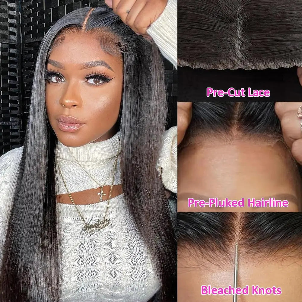 30 32Inch Smooth Straight 6x4 HD Lace Wear and Go Glueless Wig Human Hair Pre Plucked 5x5 Lace Closure Wigs For Women Bling Hair