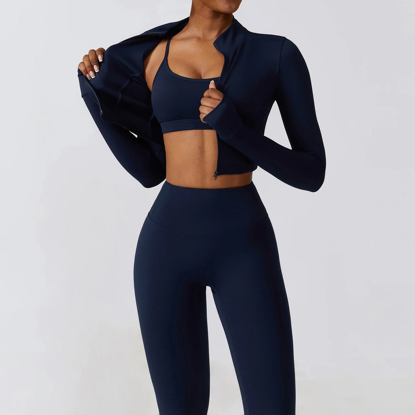 Sportswear Yoga Set Women's Workout Clothes Athletic Wear Sports Gym Legging Seamless Fitness Bra Crop Top Long Sleeve Yoga Suit