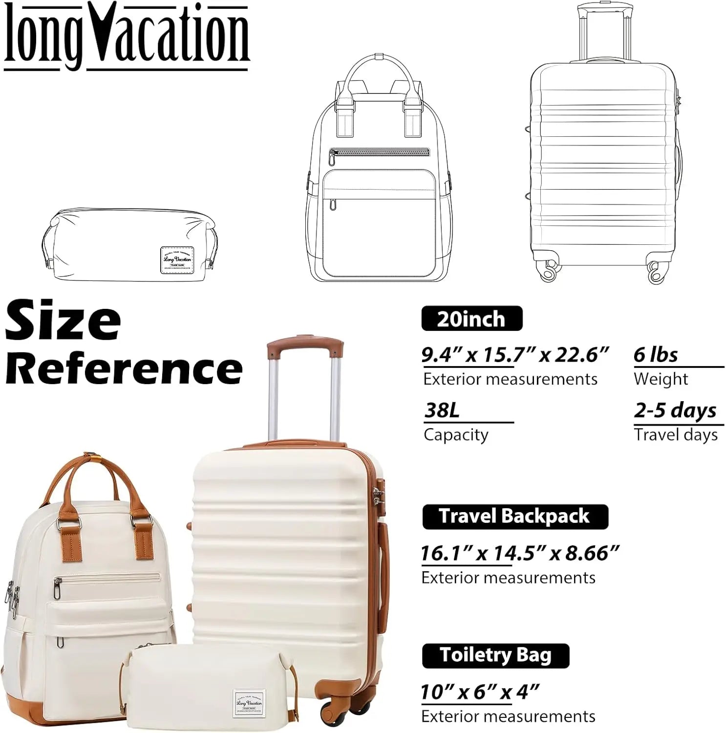 Luggage Set 4 Piece Luggage ABS hardshell TSA Lock Spinner Wheels Luggage Carry on Suitcase WHITE-BROWN, 6 piece set