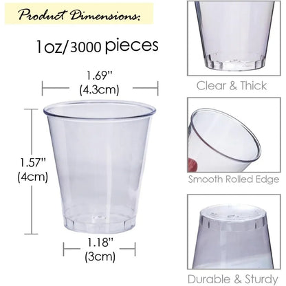 Craft And Party, 1oz 3000 pcs Premium Clear Shot Glasses. Disposable Clear Cups for Wine Tasting, Vodka, Whiskey, jelly shot