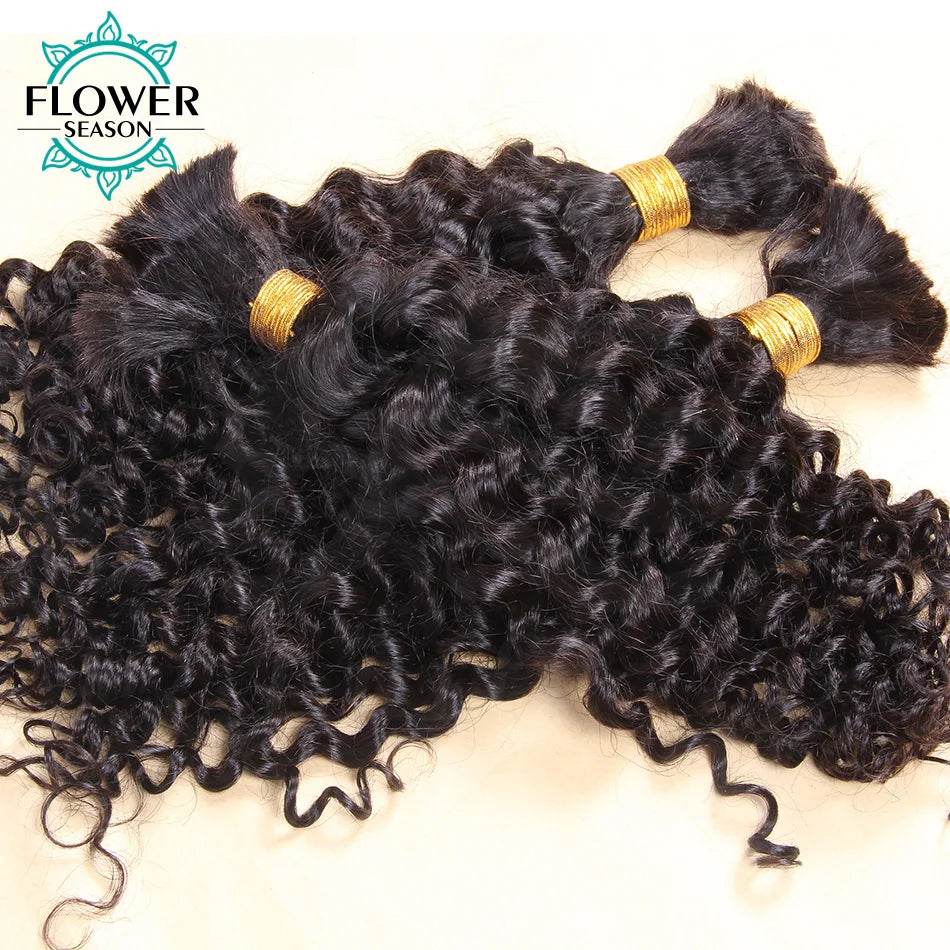 Bulk Human Hair For Braiding Wholesale Burmese Boho Braids Human Hair Extensions No Weft Double Drawn Curly Hair Bulk 3Bundles - MarvelouStoree