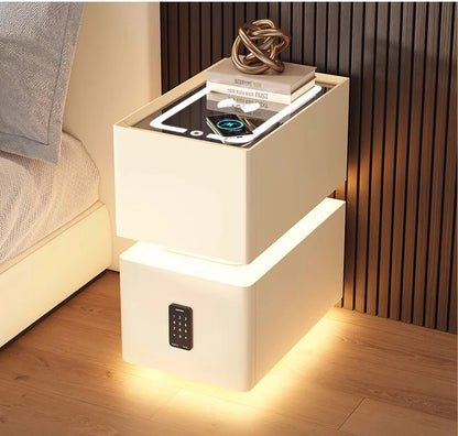 Creative 25cm Smart Bedside Table with Sensor Light Nordic Style Storage Cabinet Bedroom Nightstand with Wireless Charging