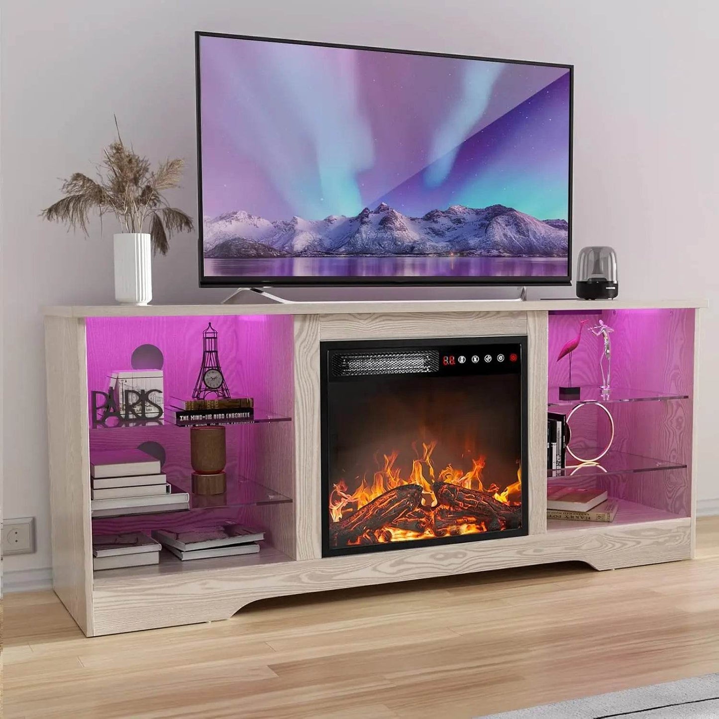 Fireplace TV Stand with 18''-Fireplace, Modern Entertainment Center for TVs up to 70 inch, Media TV Console - MarvelouStoree