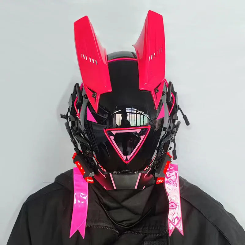 Round Light Wing Braid Triangle Light Festival LED Light Techno Sense Boy Helmet Cosplay Mask  Mascaras Cyberpunk Mask