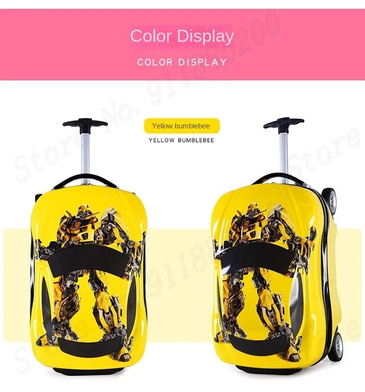 Cartoon Kids Suitcase Boys Can Ride 18" Trolley Box Car Elementary School Backpack with wheels 13" Travel Luggage Boarding Box