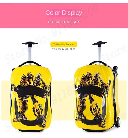 Cartoon Kids Suitcase Boys Can Ride 18" Trolley Box Car Elementary School Backpack with wheels 13" Travel Luggage Boarding Box