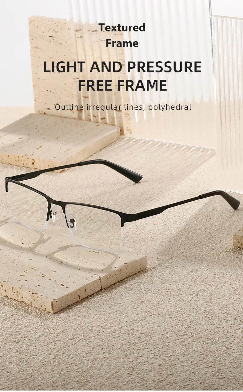 Men Square Metal Large Half Frame Reading Spring Leg Elderly Presbyopia Glasses Blue Light Blocking Eye Protection Eyeglasses - MarvelouStoree