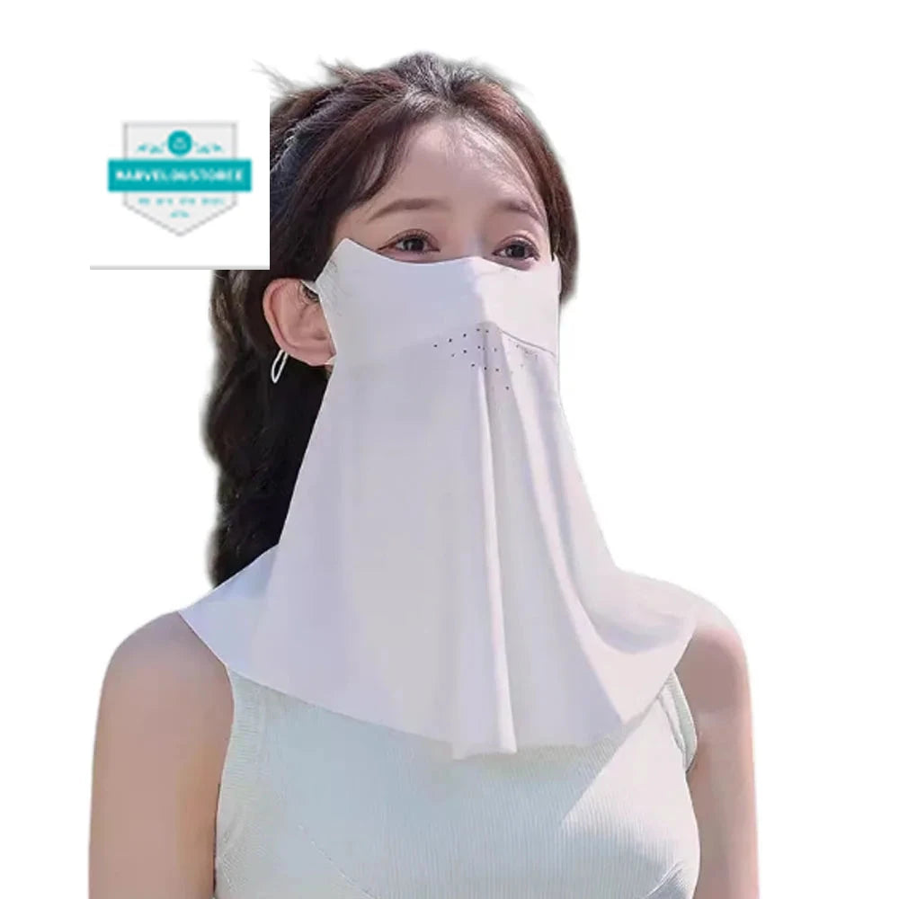 Summer UV Protection Sunscreen Mask Face Scarf Cycling Sunscreen Ice Silk Mask Face Cover Neck Wrap Cover Breathe Traceless Thin