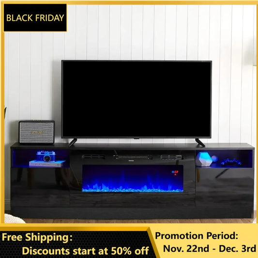 Fireplace TV Stand, 36" Electric Fireplace LED Light Entertainment Center, Wood Texture Stand with Storage Cabinet, TV Stands