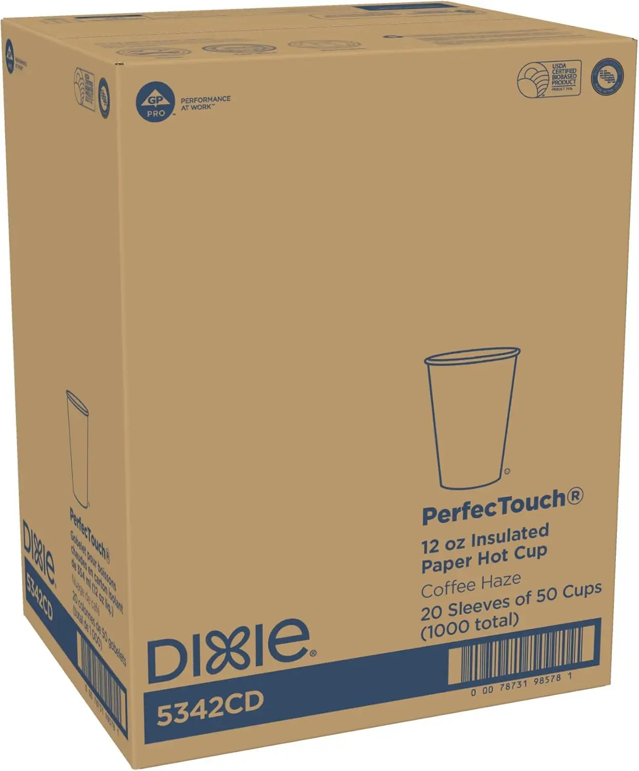 Dixie PerfecTouch 12oz Insulated Paper Hot Cup by GP PRO , Fits Large Lids, Coffee Haze, 5342CD, 1000 Count (50 Cups Per Pack）