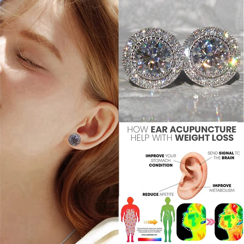 Acupressure Slimming Earrings Delicate Weight Loss Stud Earrings for Women Cubic Zirconia Versatile Lymphatic Earring Jewelry