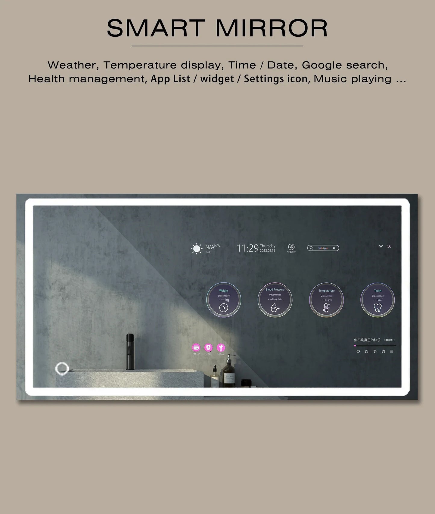 large touch screen Bath full hd tv mirror led bathroom android smart wall mirror smart mirror tv glass magic