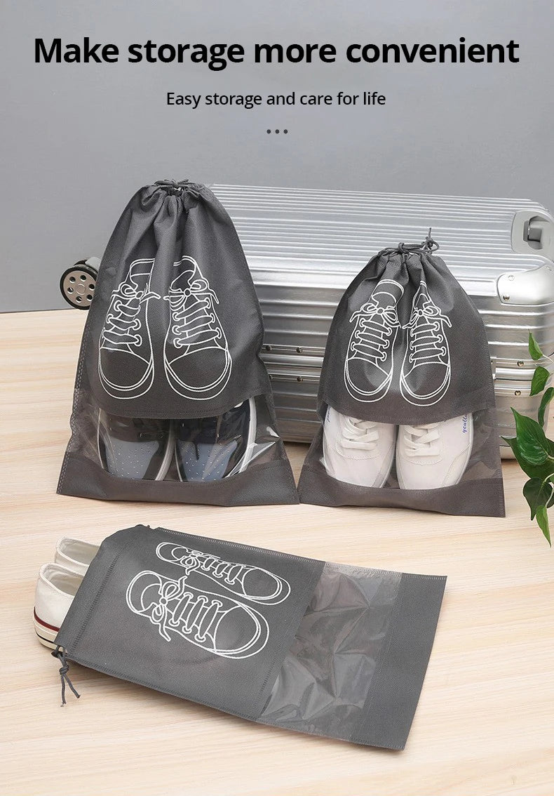 5pcs/set Shoe Storage Bag With Thickened Non-woven Fabric Strap Mouth Large Capacity Travel Waterproof Shoe Bag Moistureproof