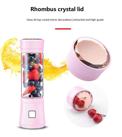 480ml Rechargeable Blender Eco-friendly Glass Bottle Juice Extractor 6 Blades Portable Fruits Mixer Grinder Juice Maker Machine