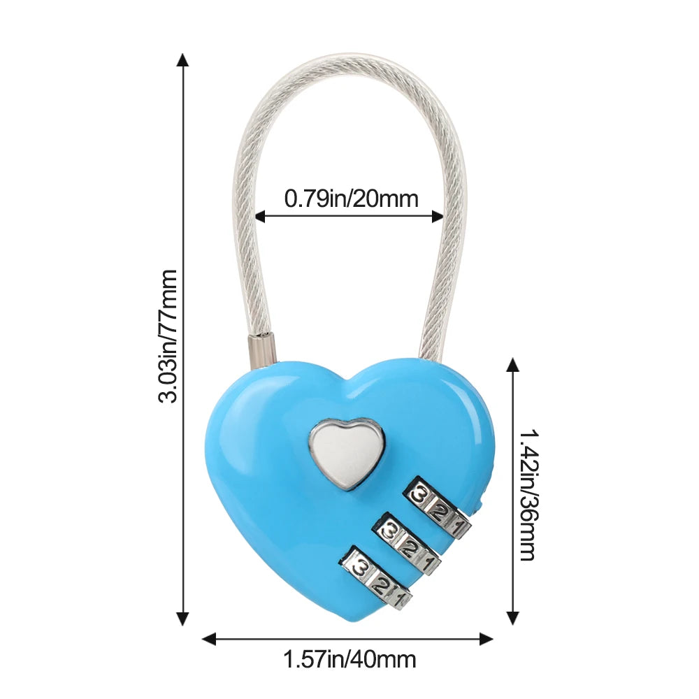 Heart Shaped 3 Digit Password Lock Luggage Travel Suitcase Locker Case Supply Code Drawers Padlock Security Tool Accessories