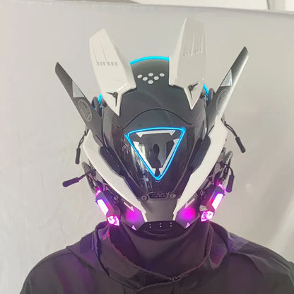 CyberPunk Mask M-Clasp Night City LED Festival White Armoured Cosplay Stage Property SCI-FI Halloween Party Gifts For Adults