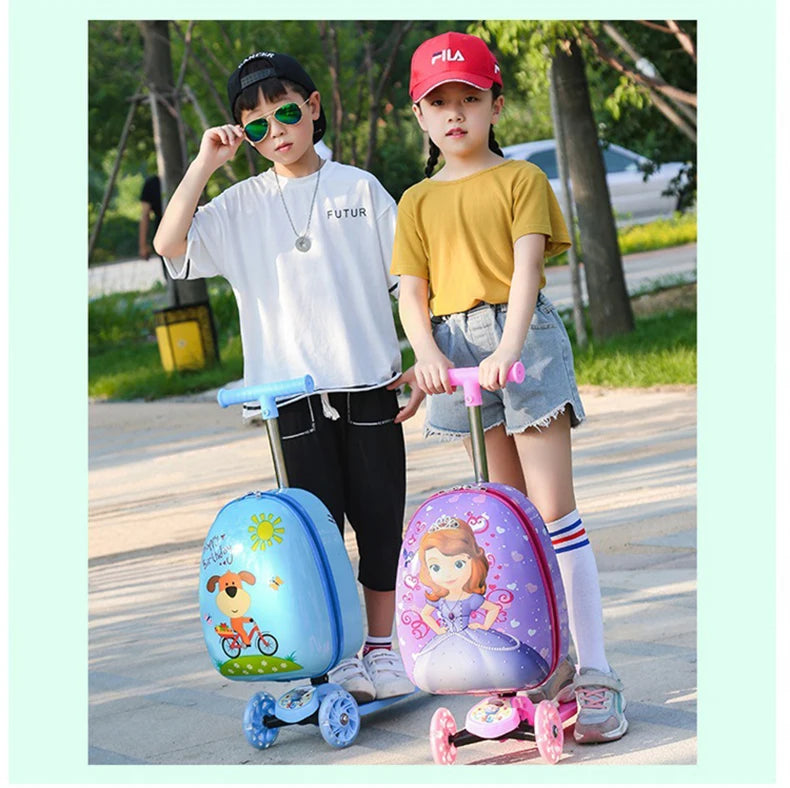 New cute skateboard suitcase scooter children's trolley luggage box 16 " boys and girls lovely carry-on bag student travel case