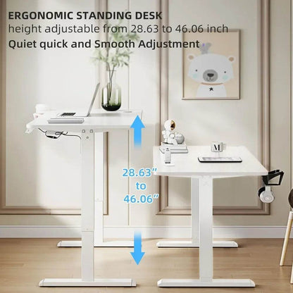 63x24inch Adjustable Desk Electric Standing Desk Sit Stand up Desk Height Adjustable Home Office Workstation White - MarvelouStoree