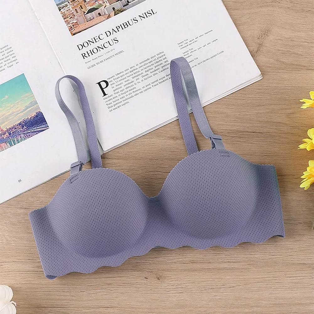 Female Gather Removable Shoulder Strap Solid Color Wireless Lingerie One-pieces Sexy Bras Push Up Seamless Underwear for Women - MarvelouStoree