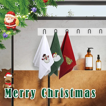 2025 New Year Towel Classic Solid Xmas Tree/Snowman/Santa Claus Embroidery Bath Towel 45x30cm Christmas Hand Towels Set